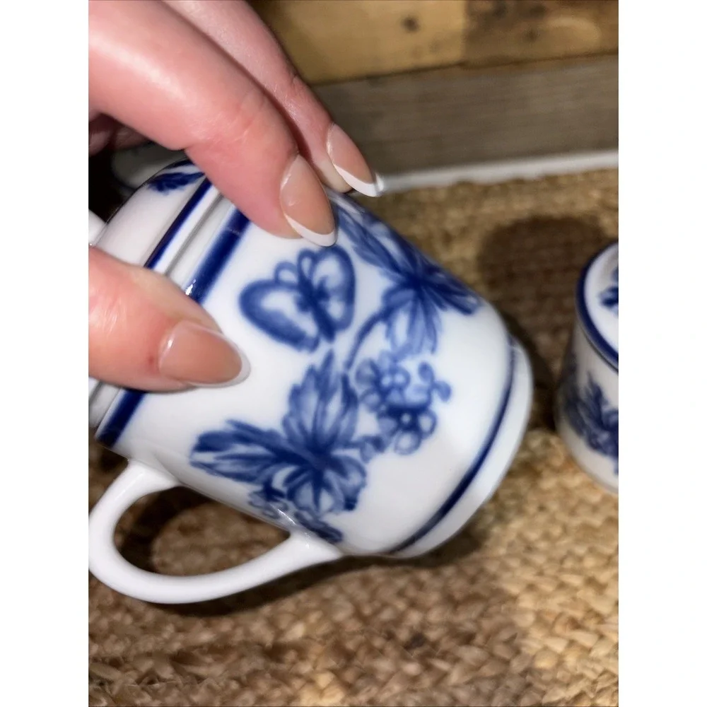 4 Williams Sonoma Flow Blue White Floral Coffee Tea Cup Mug Lids Dishwasher Safe
